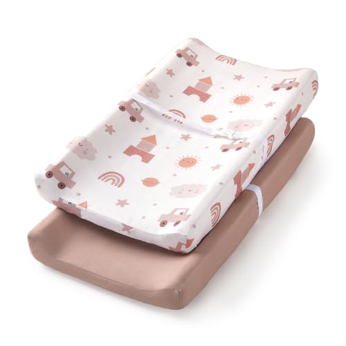 Image of TILLYOU Changing Pad Cover Set in Soft Jersey Material - Fits 32 inch /34''x16 Contoured Pad for Babies, Block car