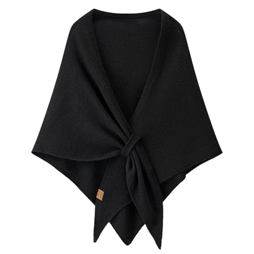 Ladiery Dreieckstuch Damen mit Verschluss - Weicher Schulter-Schal mit Kaschmir-Feeling Strick-Poncho für Abendkleider Büro & Reise 180x129cm (Schwarz)