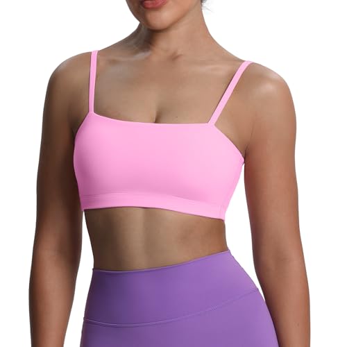 Aoxjox Women's Workout Bandeau Bras Training Fitness Running Yoga Crop Tank (Prism Pink, X-Large)