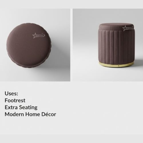 Image of Round Strip Stool with Cushion Foot Rest Office Stool Pouf Ottoman Padded Seat in Living Room - Brown