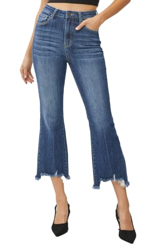 SALT TREE Risen Jean - High Rise Frayed Hem Ankle Flare Jeans - RDP1059