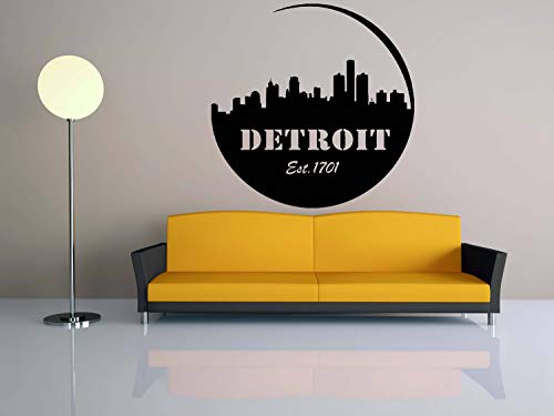 Wall Decals Decor City Skyline Decal-Detroit-Michigan-Vinyl-Sticker-Mural-Wall Art-World Decal-Panorama-Home-Bedroom-Dorm Decor-Room Njs49 #TOP30