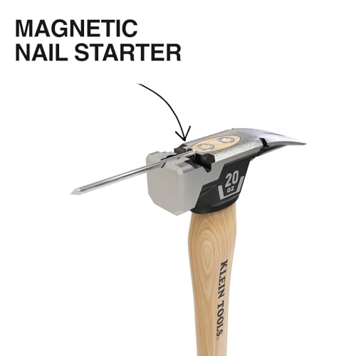 Image of Klein Tools H80920HS Smooth Face Hammer with Straight Claw, 20-Ounce Forged Steel, Hickory Handle, California Framing Style, Magnetic Nail Starter, and Extra-Large Squared Strike Face