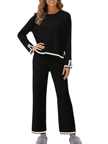 MessBebe 2-teiliges Damen-Pullover-Set, Outfits, langärmelig, Strickpullover, Tops, weites Bein, Hose, Lounge-Sets, Trainingsanzüge