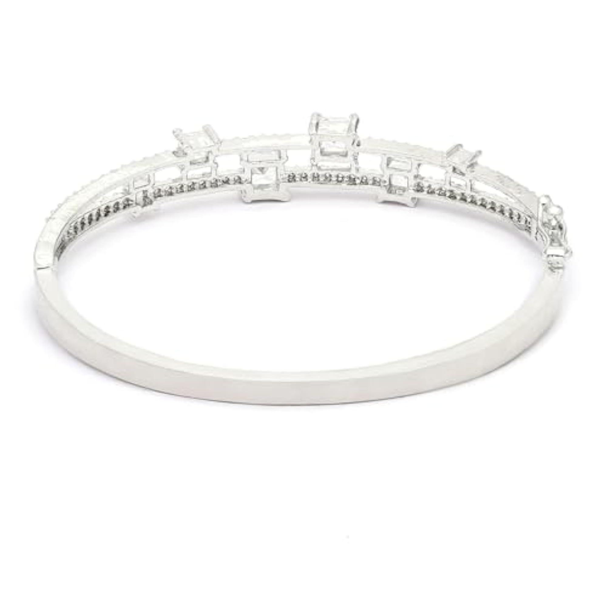 Rhodium-Plated American Diamond Flower Kada Bracelet