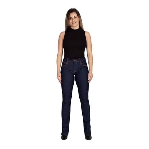 Calça Feminina Country Tamanhos 34 a 56 Conforto Jeans Versátil Tendência Western Cintura Alta Detalhes em Couro Corte Clássico (BR, Numérico, 34, Regular, Regular, Amaciado)