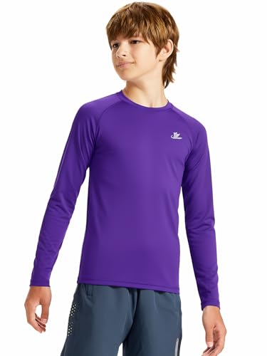 Image of DEVOROPA Youth Boys Compression Shirt Long /Short Sleeve Football Baseball Undershirt Quick Dry Kids Sports Baselayer Crewneck
