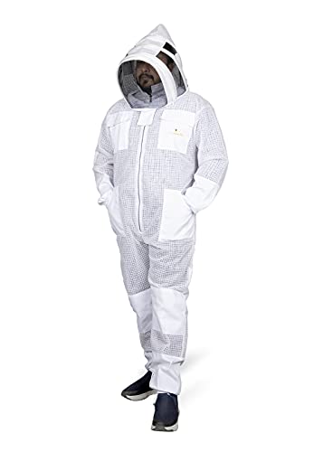 Sting Proof Premium 3 Layer Unisex White Mesh Beekeeping Suit Ultra Ventilated Beekeeping Suit Fencing Veil-L