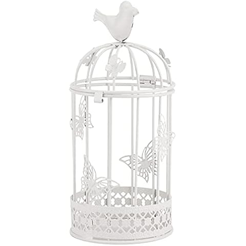 Mutuer Decorative Bird Cage Candle Holder, Wedding Lantern Decorative Vintage Birdcage Candlestick Holders Hollow out Candlestick Cage Shape Candle Holder for Table Centerpiece Home Decoration(White) Cover