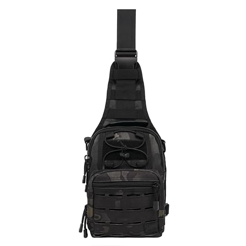 WOLF TACTICAL Compact EDC Sling Bag - Concealed Carry Shoulder Bag for Range, Travel, Hiking, Outdoor Sports (Black Camo)