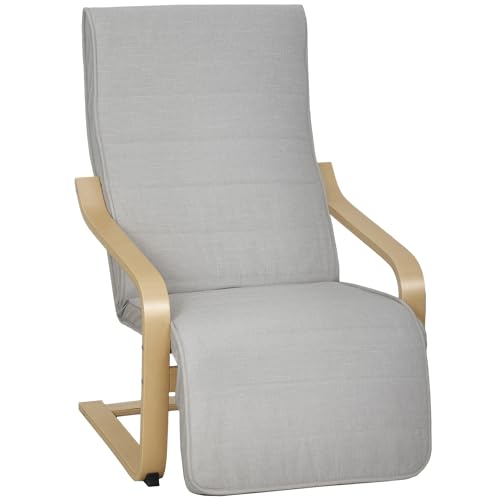 HOMCOM Sillón de Salón con Reposapiés Ajustable, Butaca de Salón Tapizada en Lino Sintético con Marco de Madera, Sillón de Relax para Dormitorio, Oficina, Estudio, 66,5x94x100 cm, Gris Claro