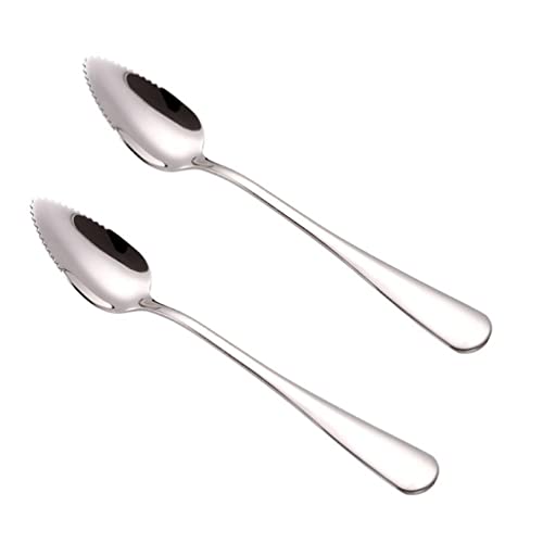 2 PCS Home Stainless Steel Grapefruit Spoon Ice Cream Dessert Spoon Serrated Edge Fruit Coffee Stirring Spoons Teaspoons Grapefruit Utensils