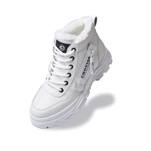 Chouiss Snow Boots for Women,Platform Winter Boots Warm Sneaker,Hiking Shoes Waterproof with Zipper White 9