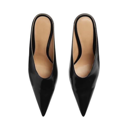 Vertundy Wedge Heels Mules For Women Pointed Closed Toe Backless Metallic Leather High-Heeled Sandals Slip On Bridal Wedding Mule Pumps3