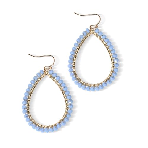 Bohemian Sparkly Crystal Beaded Dangle Earrings Teardrop Earrings for Women Fashionable & Trendy Jewelry Gift-Teardrop Light Blue