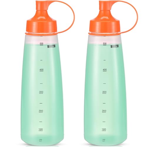 oiununo Squeeze Bottles Wide Mouth - Pack of 2 Condiment Bottle Squeeze BPA free for Chunky Sauces, Resin, Crafts, Condiment Squeeze Bottles 550 mL/19 oz. (Orange)