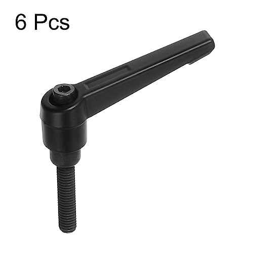 Image of HARFINGTON 6pcs Adjustable Clamping Lever Handles M6 x 32mm Male Thread Bolt Knobs Rotating Screw Locking Quick Release Ratchet Push Button Handle, Black