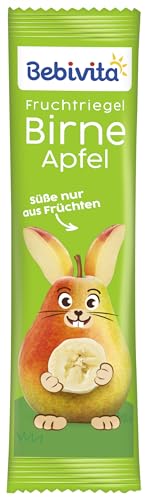Bebivita Fruchtriegel Birne-Apfel (20 x 25g), Süße nur aus Früchten, der ideale Snack für zwischendurch & unterwegs, perfekt für die Brotzeitbox