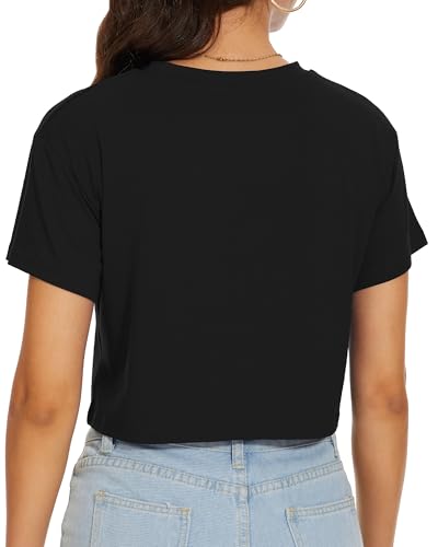 Image of Womens Summer Crop Tops Short Sleeve Round Neck T-Shirts Loose Fit Casual Blouse 2026
