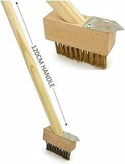 FEELIT Long Handle Weed Brush for Patios, Block Paving, and Driveways - Angled Wire Bristles, 120cm Handle, Blade Scraper - Remove Weeds and Moss Build-Up