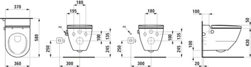 Laufen Navia Cleanet Dusch-WC, Tiefspüler 4,5/3-Liter wandhängend, spülrandlos, 37x58 cm, mit seitlicher Öffnung für externen Wasseranschluss 19,5 cm; Farbe: weiss matt – Bild 7