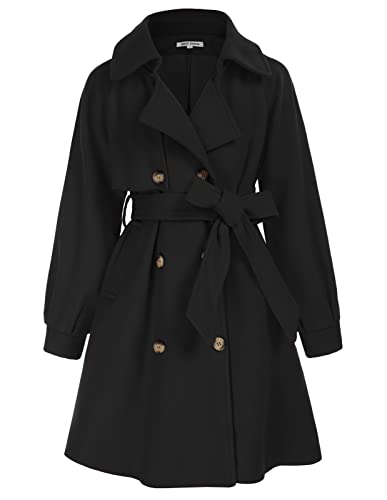 Image of GRACE KARIN Girls Long Winter Coat Wool Blend Holiday Dress Coat Jackets with Pockets Belt Black 12Y