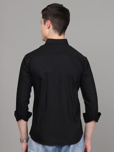 Image of Majestic Man Classic Slim Fit Solid Cotton Casual Shirt with Button-Down Collar