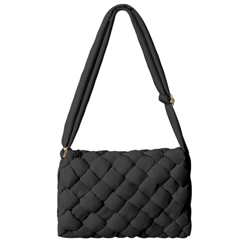 NAARIIAN Puffer Crossbody Bag for Women, Lightweight Puffer Shoulder Handbags with Adjustable Strap,puffy Woven Purse Quilted Hobo Bage Black