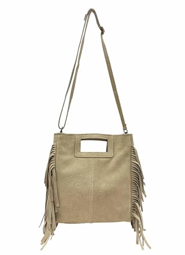 Henkeltasche Wildleder Tasche mit Fransen Shopper Veloursleder made in Italy Rauhleder Schultertasche in zwei Varianten (V1 Beige) Henkeltasche Wildleder Tasche mit Fransen Shopper Veloursleder made in Italy Rauhleder Schultertasche in zwei Varianten (V1 Beige)