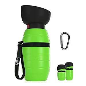 Pecute Trinkflasche Hunde für Unterwegs, Hundetrinkflasche Silikon Wasserflasche Hund mit Faltbarer Wasserschale, Hunde Trinkflasche to Go, Haustier Trinknapf Tragbare Grün M 500 ml