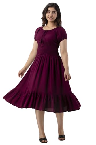 Image of Denarius Women's Rayon Short Sleeves Round Neck Solid A-Line Gown Dress