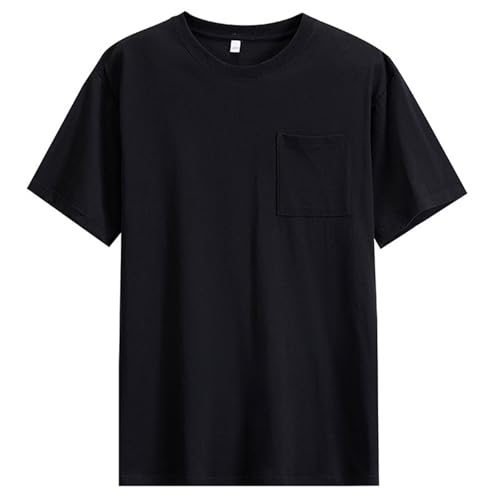 Summer T Shirt for Men Cotton Casual Loose Fit Short Sleeve Crewneck Basic Tops Gym Workout Sports Tees with Pockets