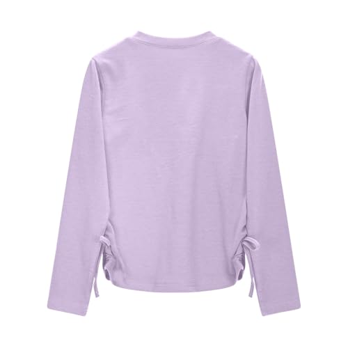 Girls Long Sleeve Tops Bow Ruched Crew Neck Solid Soft Tunic Shirts Blouse Kids Casual Preppy Tees Tops Cute Clothes3