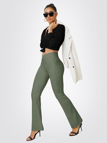 Image of FOHOFO Yoga Pants Women, Flare Leggings for Women with Pockets Crossover High Waisted Bootcut Yoga Pants