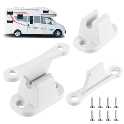 2 Juegos de Topes para Puertas de Caravana, Soporte para Puerta de Autocaravana Blanco, Topes en Forma T de Plástico para Puertas de Autocaravana, con Tornillos