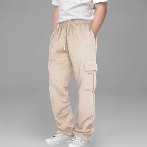 Boys Cargo Sweatpants Baggy Fleece Straight Leg Joggers Pants Elastic Waist Athletic Workout Sweat Pants with Pockets2