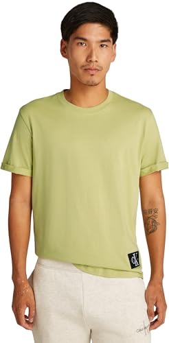 Calvin Klein Camiseta de manga corta Hombre Badge Turn Up Sleeve con cuello redondo, Verde (Leek Green), S