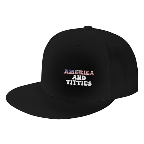 Yoladsume America and Titties Adult Adjustable Men and Women Flat Bill Baseball Cap Trucker Useful Black