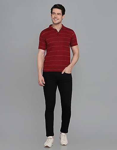 Image of INKKR Men's Striped Polo Neck Cotton Blend Multicolor T-Shirt