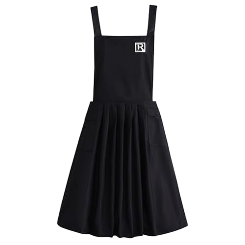 Watwass Schürze Damen Vintage Schürzenkleid Schwarz mit Tasche Wasserdicht Schürze Lang Kochen Gartenbau