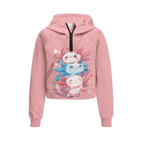 Girls Half Zip Hoodies Kids Fashion Long Sleeve Drop Shoulder Hooded Sweatshirt Pullover4
