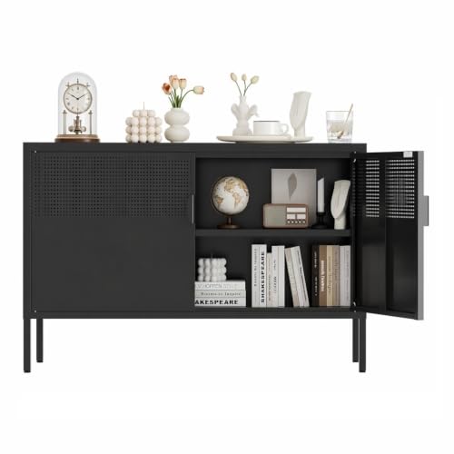 Image of Metal Storage Cabinet,2 Door TV Stand, Metal Mesh Accent Cabinet