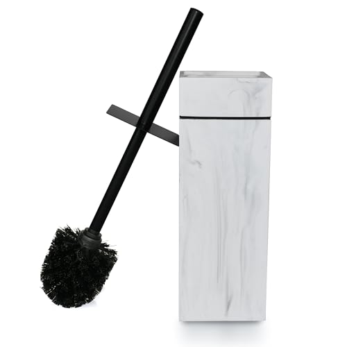 Image of Black Line Design Resin Toilet Bowl Holder and Brush Set, Stylish Bathroom Cleaning Tool with Durable Bristles, Compact and Functional