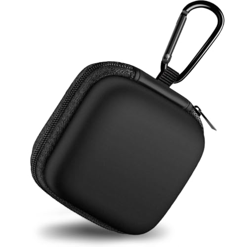 Woyinger Square Earbud Case Portable EVA Storage Bag Cell Phone Accessories Organizer with Carabiner for Wired/Wireless Earphone, Earbud, Earpieces, SD Memory Card, Camera Chips, Tech Pouch, Black