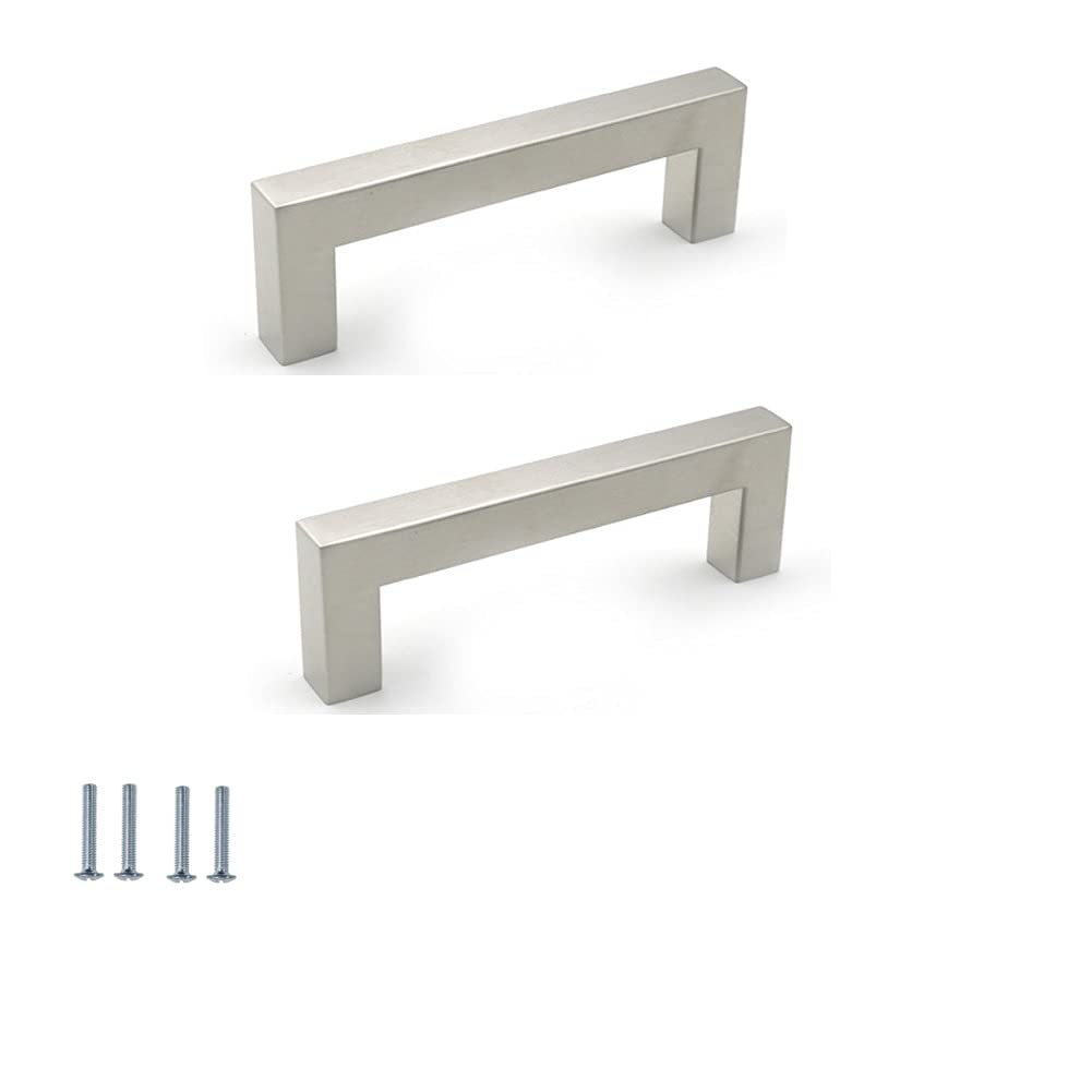 Ansiedio Silver 2 Pack Cabinet Handles Stainless Steel Cupboard Handles Kitchen Door Handles Furniture Drawer Knobs (Hole Center 96Mm)