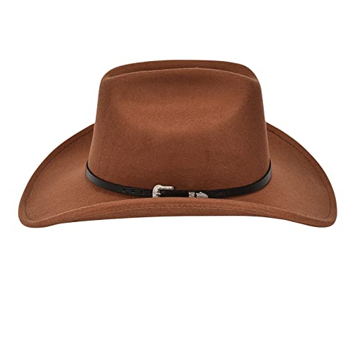Uimlk Cowgirl Hat,Western Cowboy Hats With Buckle Beach Country Concert Nashville Cow Girl Boy Fedora Panama Felt Wide Brim Hat For Women,Brown #TOP1