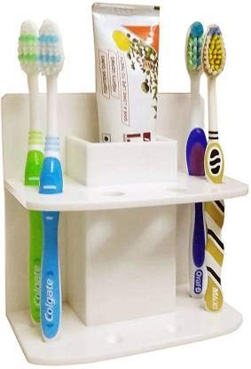 WINACO 3 Way Use (Self Adhesive, Free Stand and Drilling Screw) Off White Toothbrush Holder