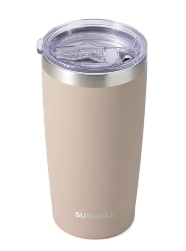 Image of SUNWILL Travel Coffee Tumbler 20 oz, Insulated Mug with Lid, Stainless Steel Cup for Outdoor, Powder Coated Taupe