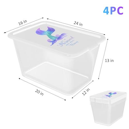 Image of SIMPLYKLEEN Clear Storage Organizer Bins - 4PC 58QT Heavy-Duty Container Boxes Stackable and Nestable Storage Bins with Mermaid Lids Plastic Large Storage Totes for Home, Office, and Garage