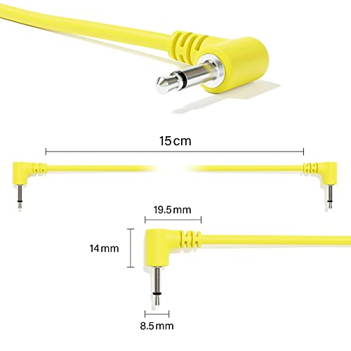 Excelvalley - 5-Pack - Cavi Modulari Mono Patch Ad Angolo Retto - 3,5Mm 1/8" Eurorack Sintetizzatore [Giallo - 45 Cm - 18"] - 2